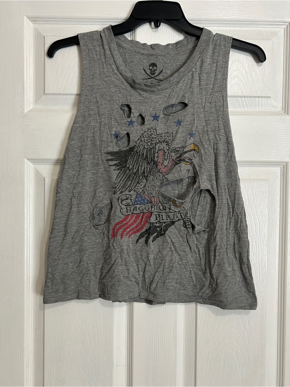 HP Gray Distressed Eagle Graphic Tank with Red & Blue Accents
